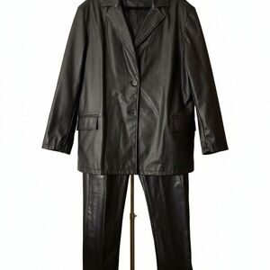 And Now This Black Faux Fabric Pant Suit for Women